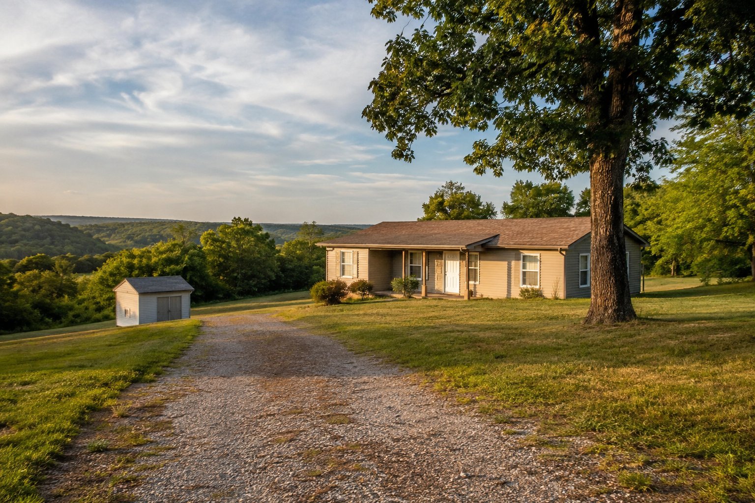 Rural House in Southwest Missouri Rural Southwest Missouri house with a gravel drive, acreage and an outbuilding